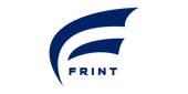 Logo of Frint with blue and white design on a white background